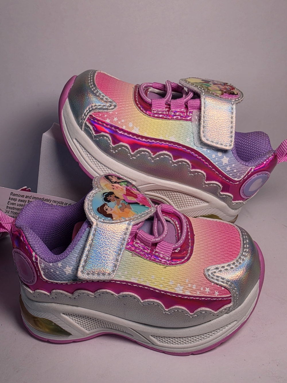 NWT Disney Toddlers' Pink Purple Iridescent Light-Up Sneakers Princess Size 5